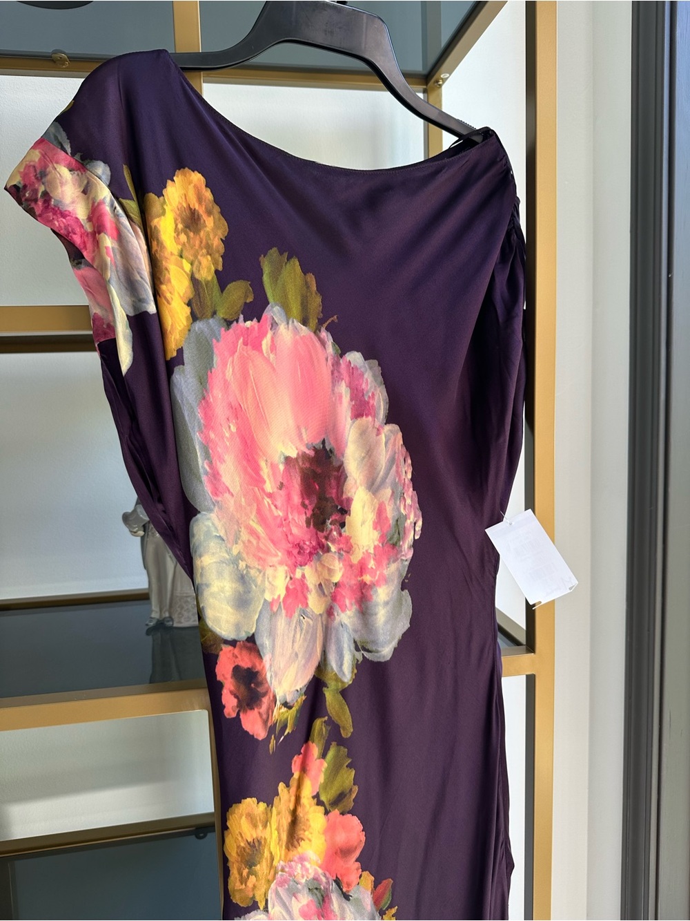 Amanda Uprichard Asymmetrical Floral Maxi Dress - Black with Pink, Yellow, Green - Picture 4 of 7
